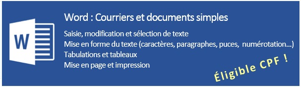 Word : Courriers et documents simples – Les 7 et 8 septembre 2020